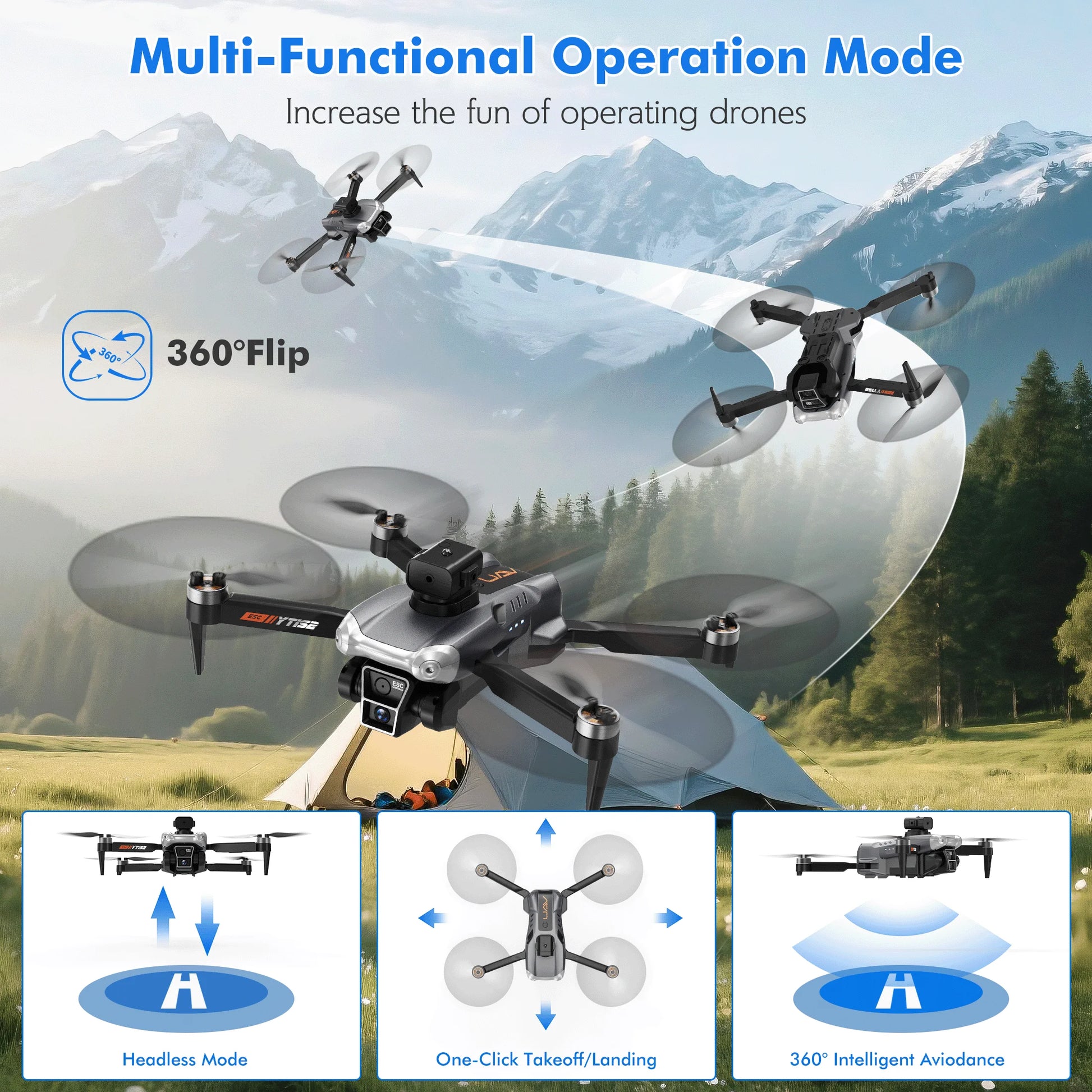 Drone with Camera for Kids Adults 4K,  RC Drones Foldable Fpv Quadcopter for Beginners with 3 Cameras & Batteries, LED Lights