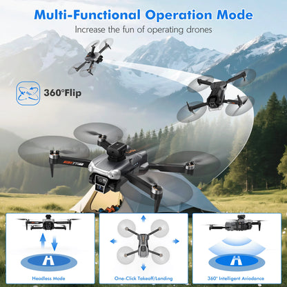 Drone with Camera for Kids Adults 4K,  RC Drones Foldable Fpv Quadcopter for Beginners with 3 Cameras & Batteries, LED Lights