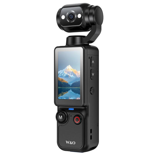 W&O Portable 2.5K Ultra HD Video Recorder with 180° Rotating Lens, Handheld Stabilizer Pocket Camera, Full Body Camera for Vlogging, Travel & Daily Life Recording, USB Rechargeable, Black, Vlogging Camera, Modern Gadget, Durable Construction, Camcorder